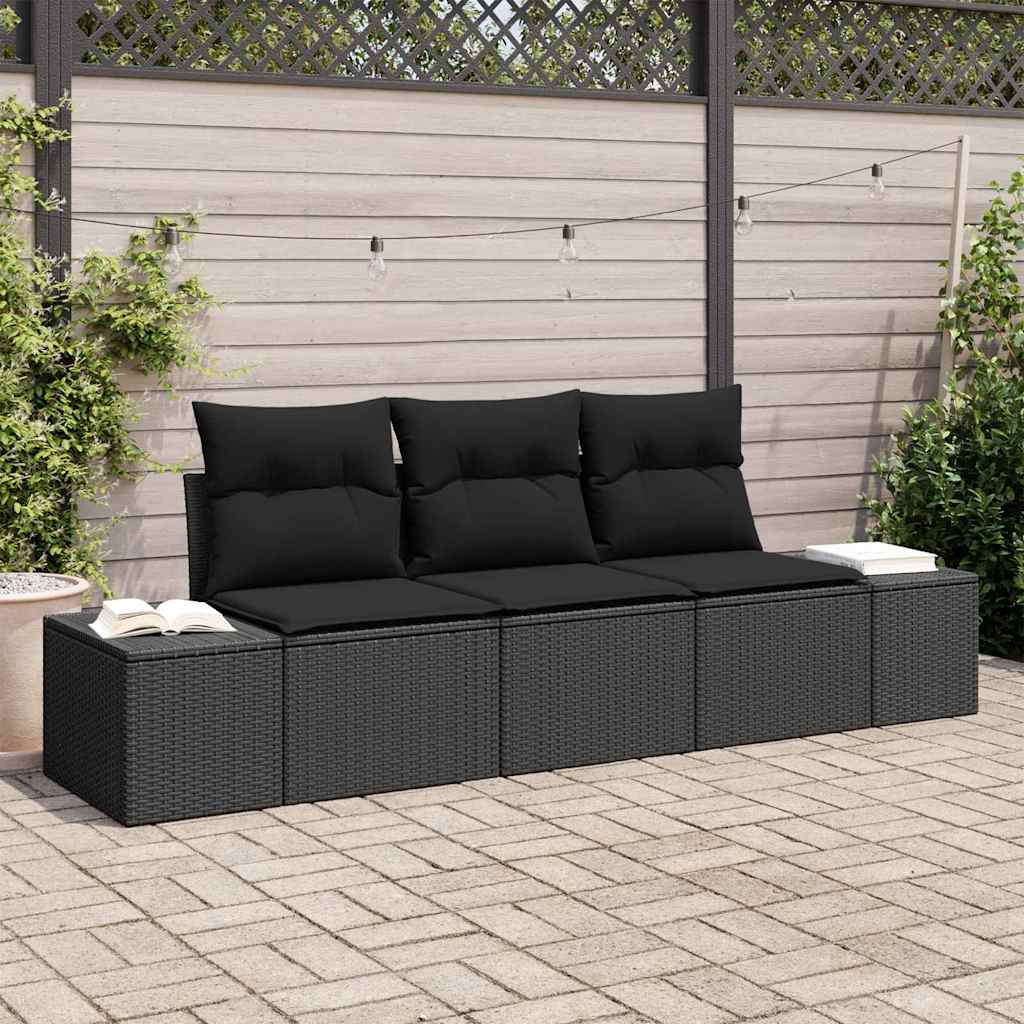 Garten-Sofa-Set mit Kissen mit Speicher 3 pcs Schwarz
